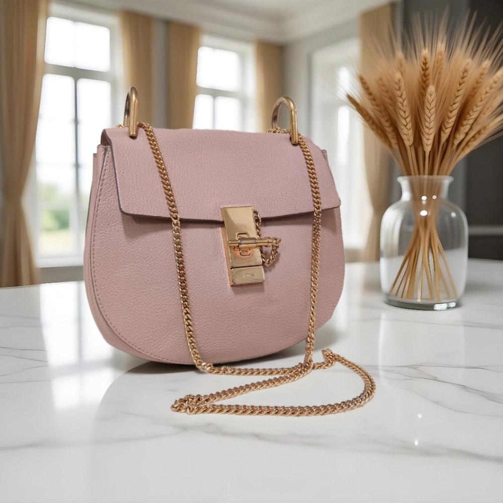 Chloé Drew Small Cement Pink Grained Lambskin Crossbody Bag ✨ - Picture 8 of 17